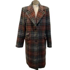 Lauren Ralph Lauren Plaid Wool Blend Pea Coat in Brown and Green